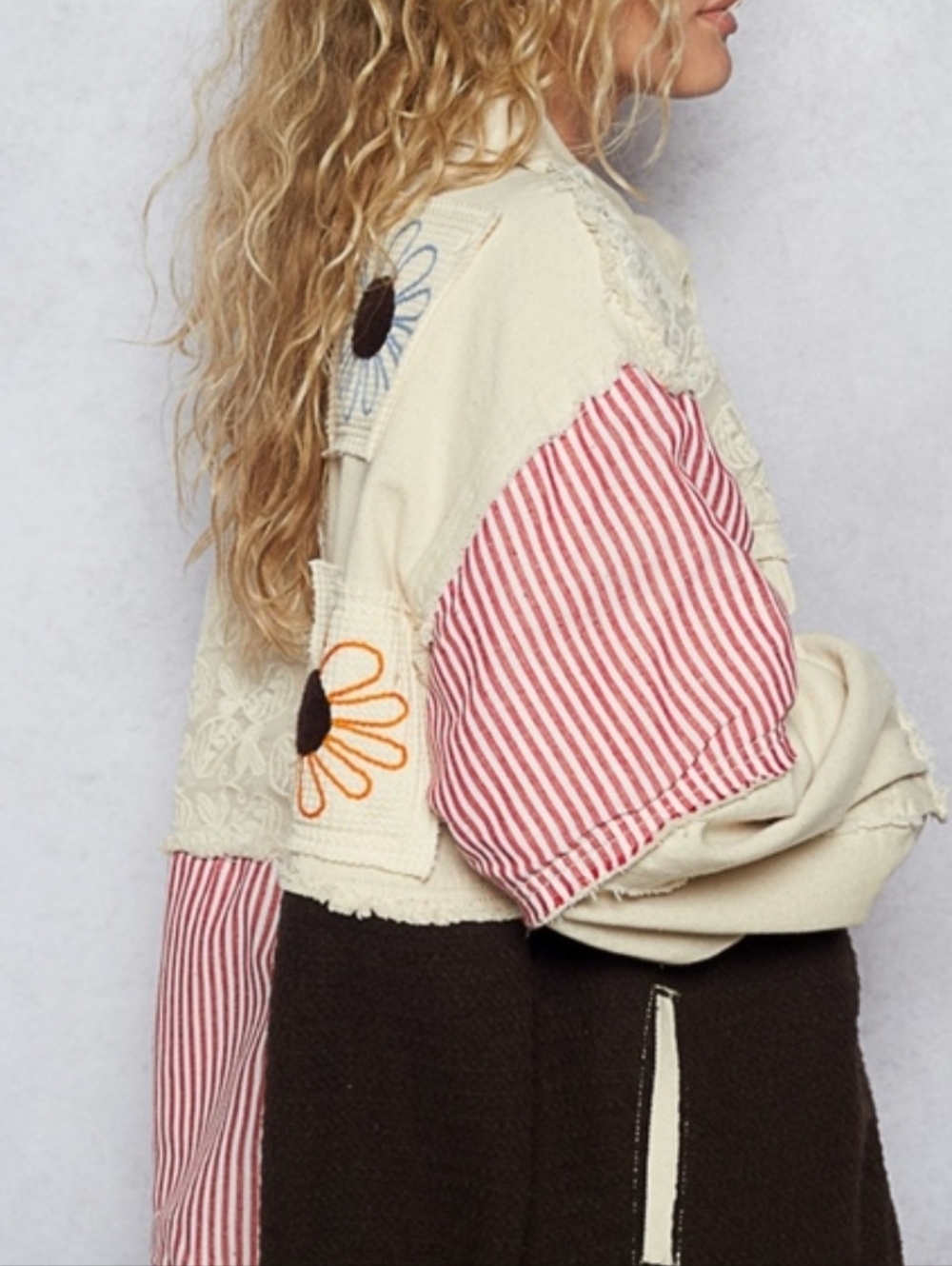 POL Patchwork Jacket in Cream/Pink/Blk Daisy Embroidery. Various Sizes NWT - Picture 6 of 15